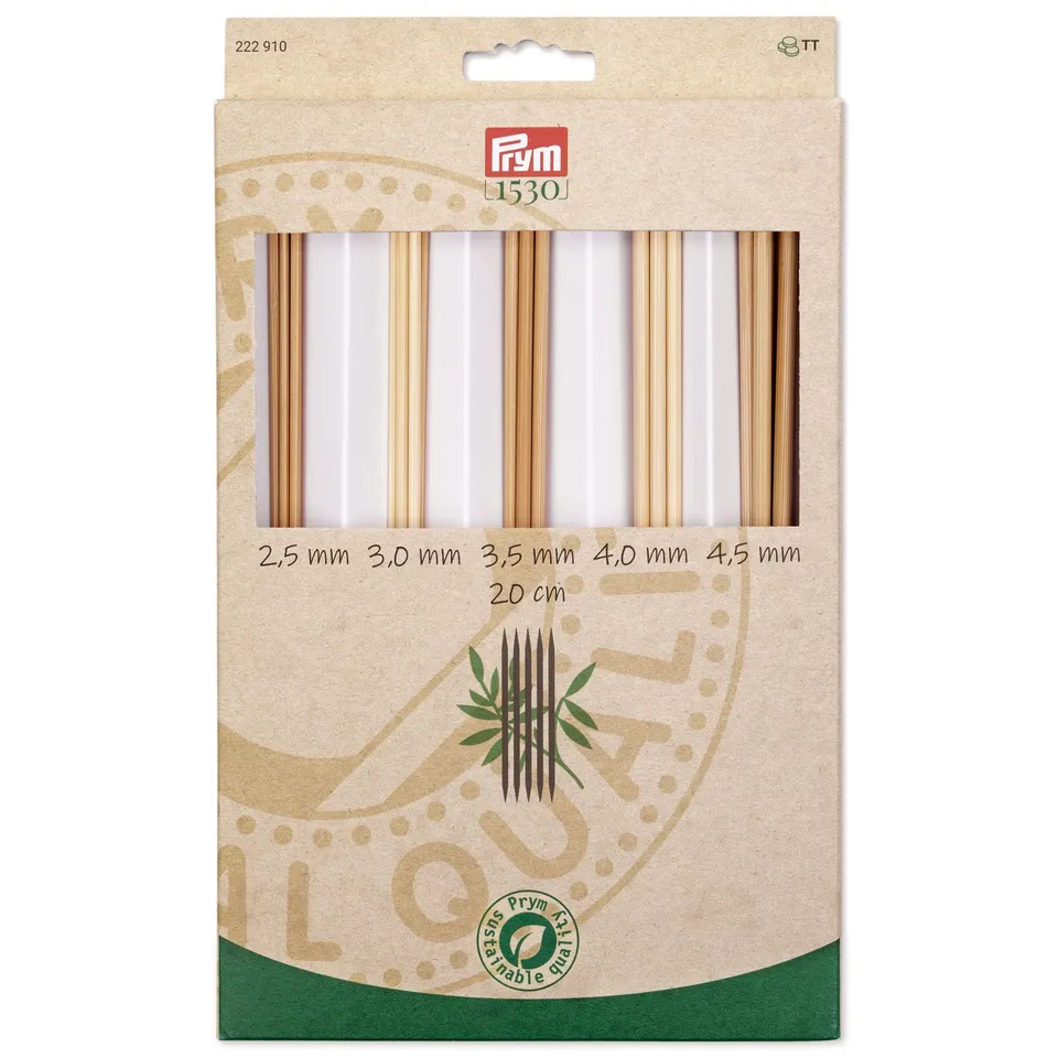 prym-1530-222910-jeu-5-aiguilles-double-pointe-bambou-20-cm-2-5-4-5-mm image 1