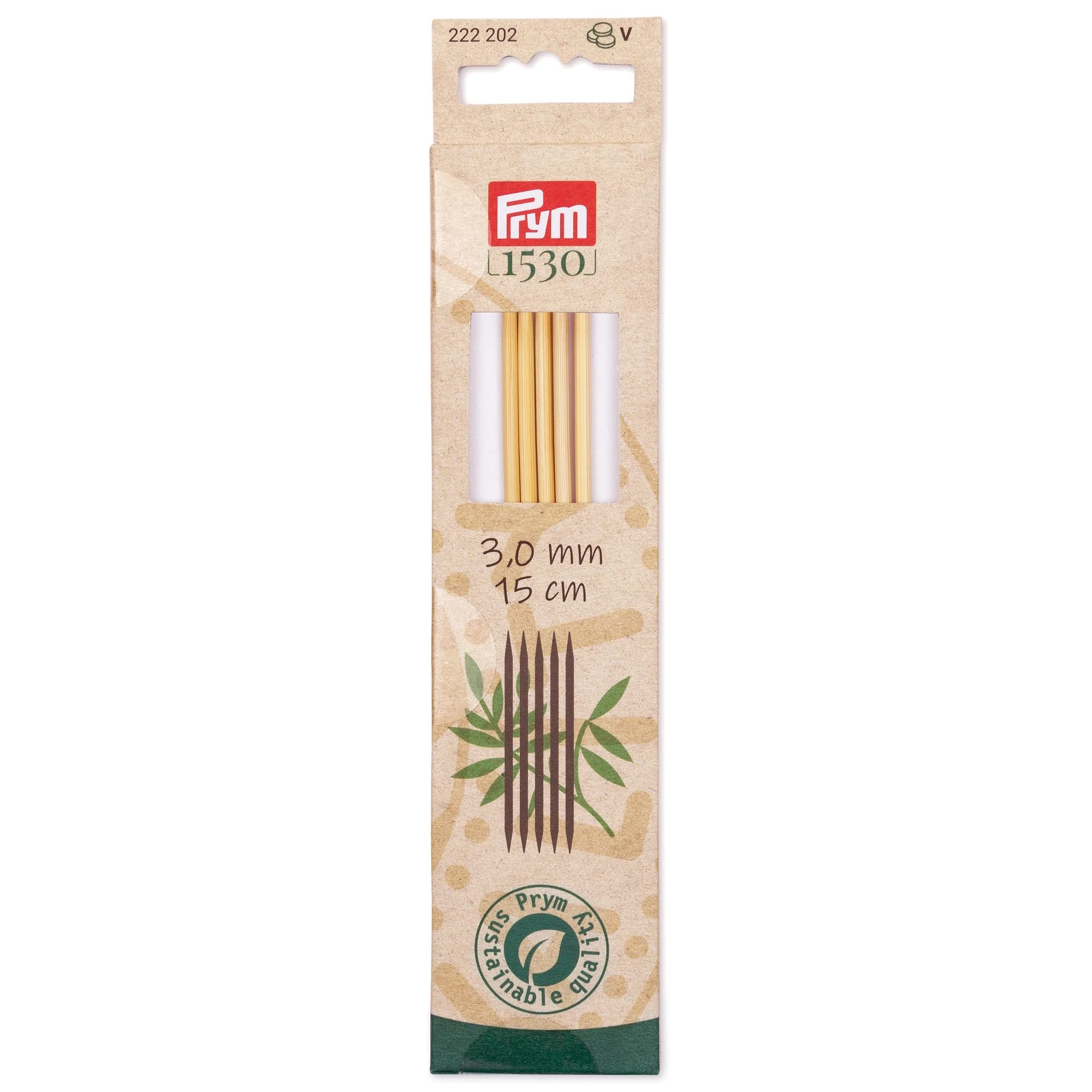 prym-1530-aiguilles-tricoter-double-pointes-bambou-15-cm-3-00-mm-naturel image 1