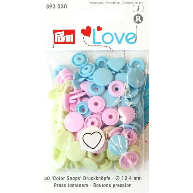 prym-love-boutons-pression-color-snaps-c-ur-12-4-mm-rose-vert-bleu-clair image 1