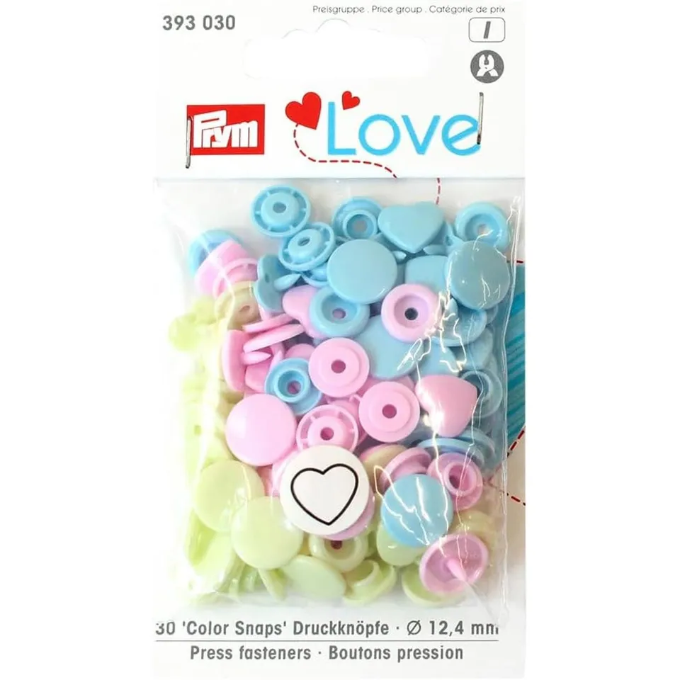 prym-love-boutons-pression-color-snaps-c-ur-12-4-mm-rose-vert-bleu-clair image 1