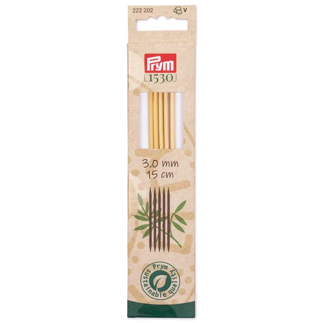 prym-1530-aiguilles-tricoter-double-pointes-bambou-15-cm-3-00-mm-naturel image 1