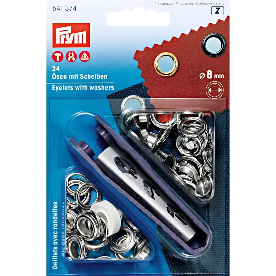 prym-illets-avec-rondelles-8-mm-argent-bo-te-24-pi-ces-avec-outils image 1